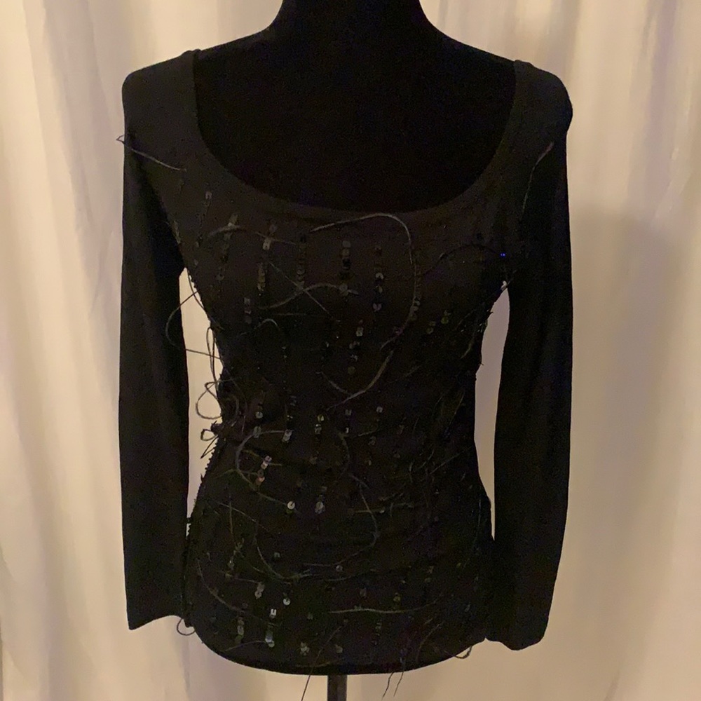 - Etincelle feather and sequin long sleeve top -